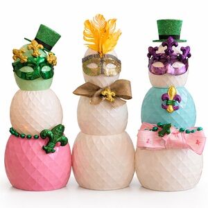 Mardi Gras Stackable Easter Eggs with Mask Decor Lighted base Handmade NWT